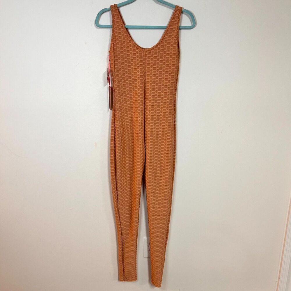 Roma Concept Jumpsuit Womens Large Nude Geometric Textured Scoop Neck Yoga NWT - Picture 2 of 13